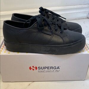 NIB Superga Black Leather Sneakers Size 37
